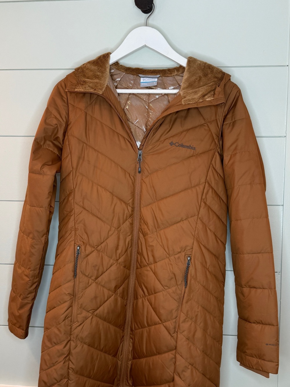 Columbia Heavenly Long Hooded Jacket Omni-Heat Brown Size S